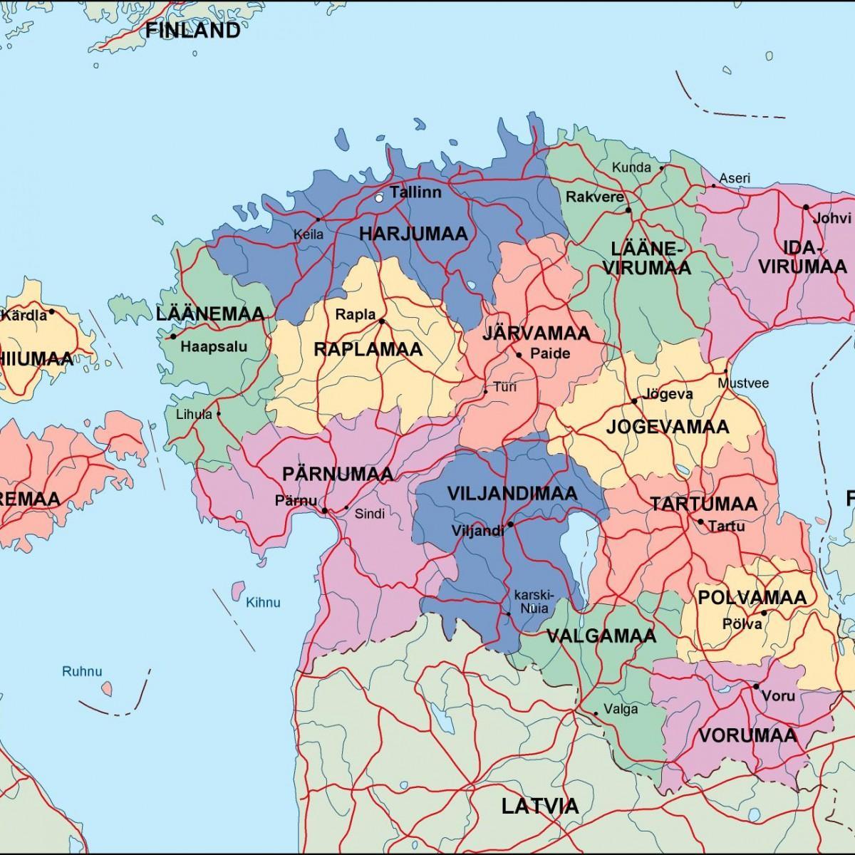 რუკა ესტონეთის პოლიტიკური